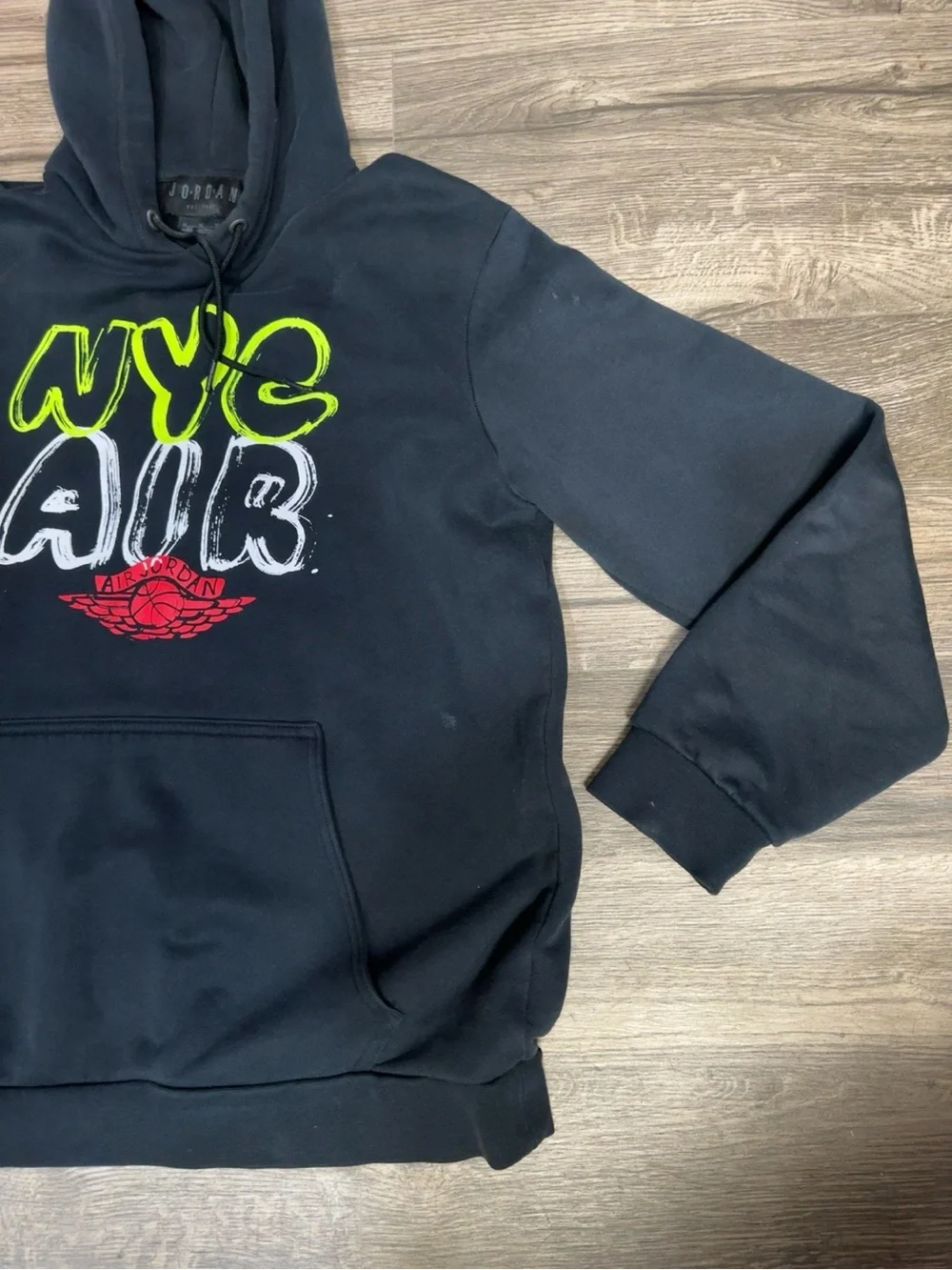 Jordan Black Hoodie with Neon Green, White & Red NYC AIR Graphic